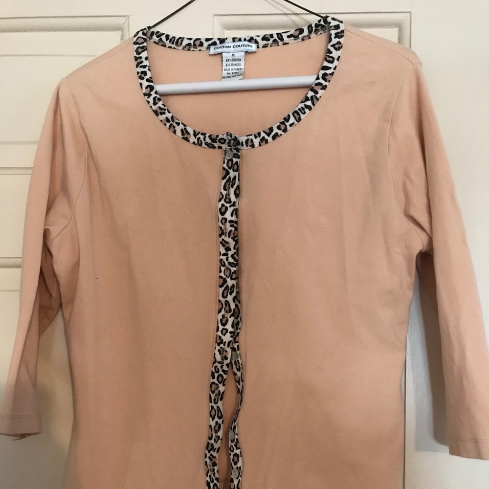 Tan Cropped Ladies Top with Animal Print Trim